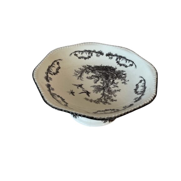 Pedestal Cake Stand Plate Aux Au Provence Black and White Toile 12" x 5.25" - Picture 5 of 7